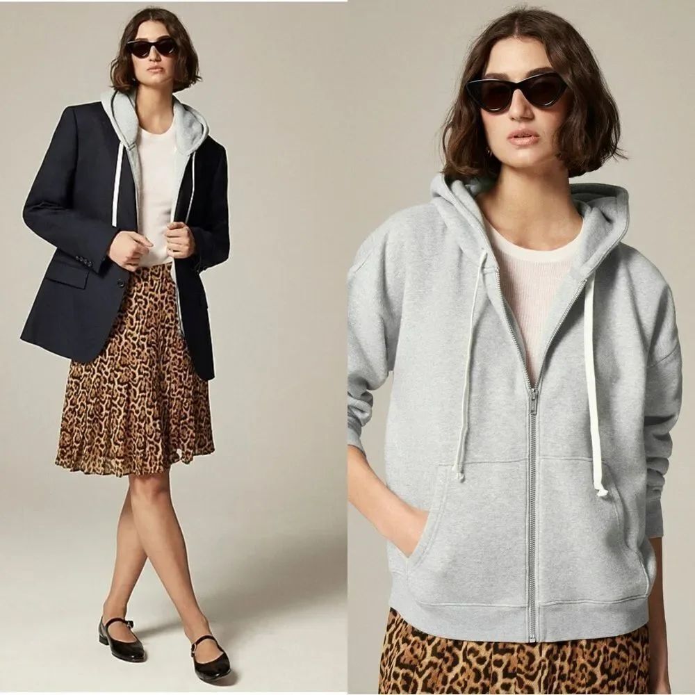 NWT J CREW New heritage fleece zip-up hoodie in grey